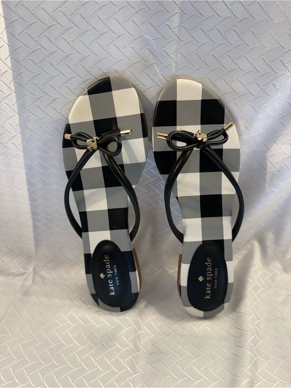kate spade Black & White Gingham Bow Sandals